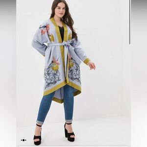 lost ink plus  LONGLINE KIMONO WITH EMBROIDERY